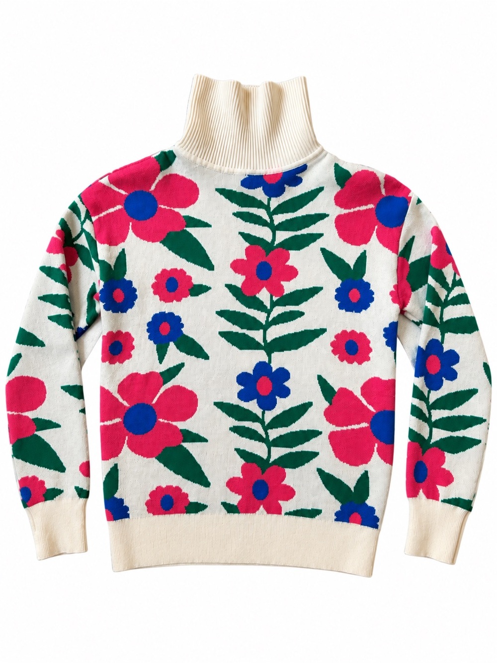 Floral Turtleneck Sweater Women’s Medium Pink Blue Green